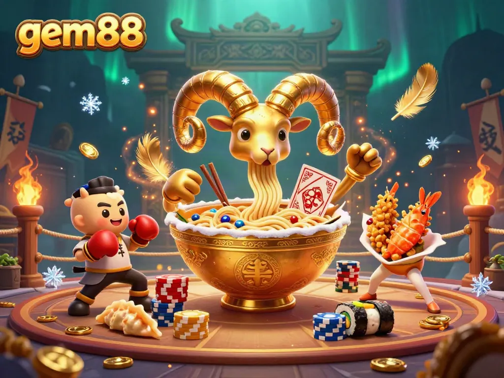 Experience the thrill of gem88 with vibrant characters and rich casino elements in an exciting 3D illustration.