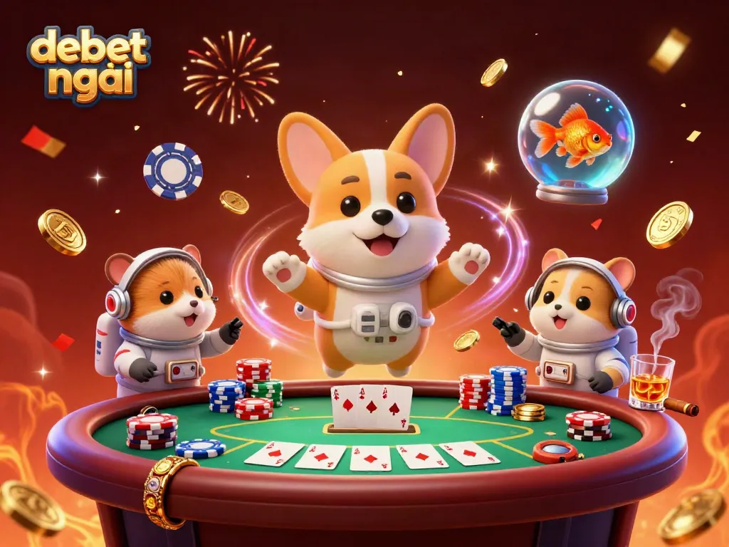 Experience the thrilling debet mới as the astronaut corgi plays in a zero-gravity casino.