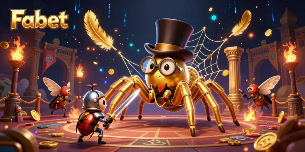 Join the thrilling Fabet casino adventure with golden tarantula and knight in action!