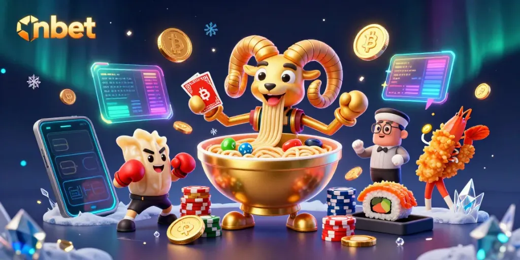 Engage in thrilling gameplay at nbet with a dynamic cartoon casino-themed illustration featuring crypto coins and lively characters.
