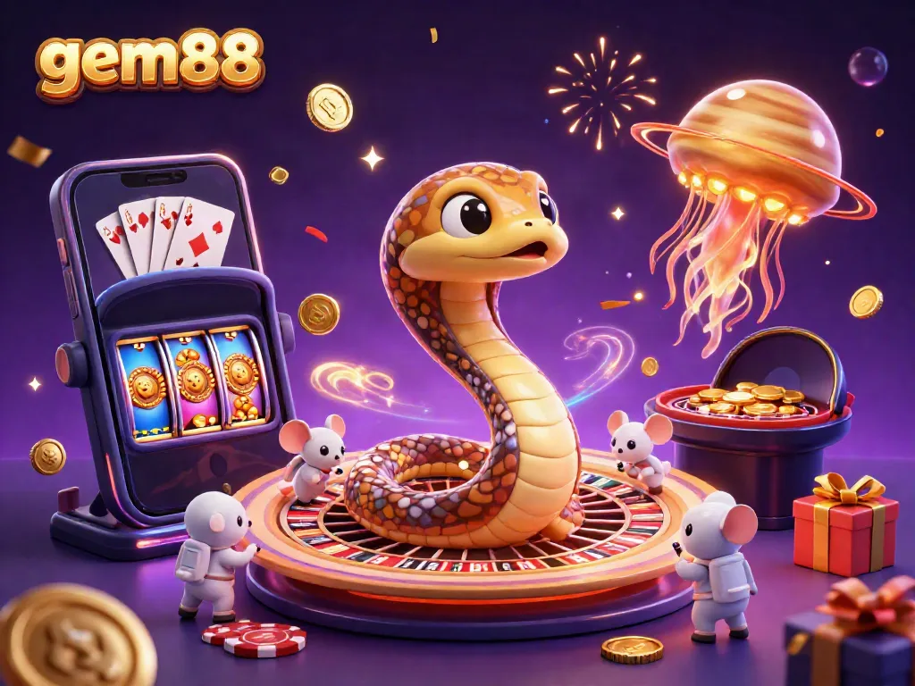 Experience thrilling games at gem88 with the snake roulette wheel and playful astronaut mice!