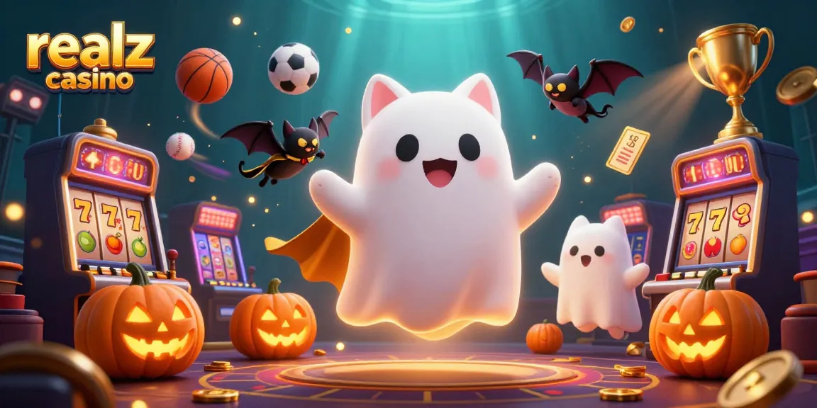 Engage in exciting spins at realz casino while interacting with a ghost cat and thrilling games.