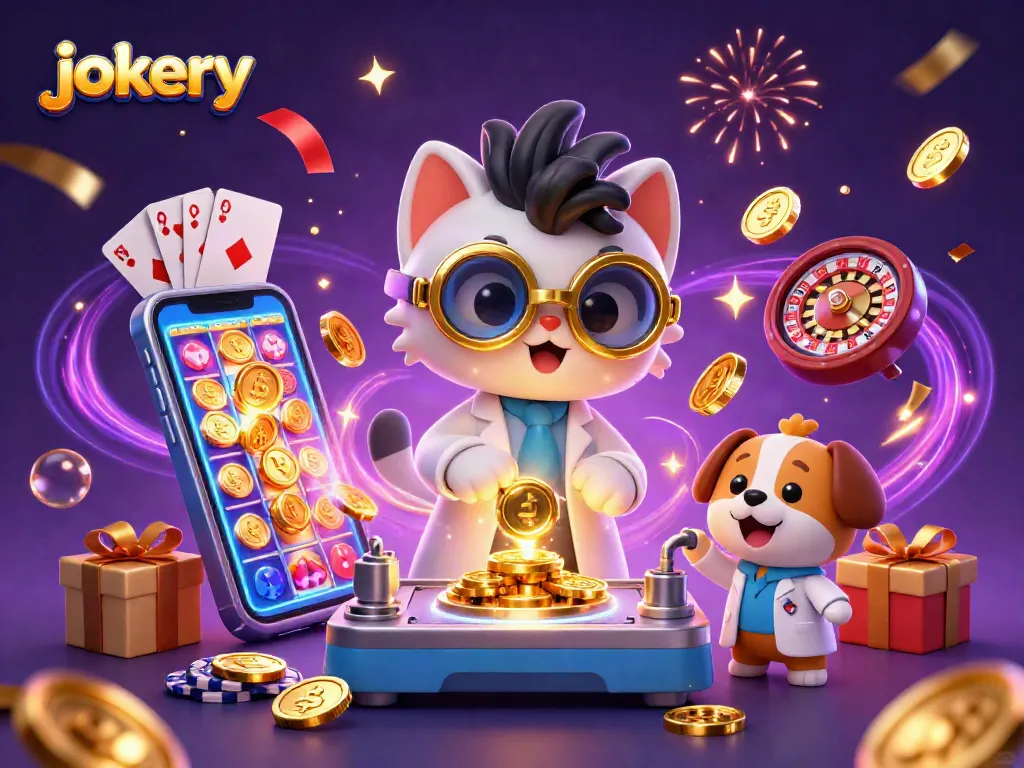 Experience the excitement of jokery with a mad scientist cat and dog in a casino-themed lab.