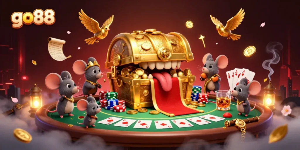 Engage in the exciting adventures at go88 with our vibrant 3D casino scene showcasing riches and games.