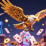 Engage with HITCLUB's electrifying casino scene featuring a golden eagle and vibrant gaming elements.