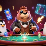 sin88a showcases a vibrant underwater casino scene where a walrus plays poker, surrounded by crypto elements.