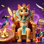Play Tải game Sunwin with a vibrant casino scene featuring a pharaoh cat and sparkling winnings.