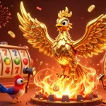 Experience gem88 as the golden phoenix brings luck with jackpot slot elements in a colorful casino scene.