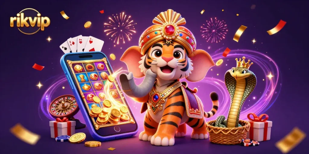 Play the exciting slot game on rikvip with vivid characters and dynamic casino elements.