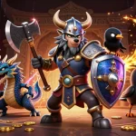 Experience thrilling adventures with GMNC in a vibrant 3D casino scene featuring mythical characters.