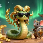 Kèo nhà cái presents a vibrant and dynamic scene with Medusa and a warrior mouse amid gold coins and betting tokens.
