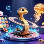 Zoccer casino players enjoying a cosmic betting scene with a Saturn ring snake and immersive games.