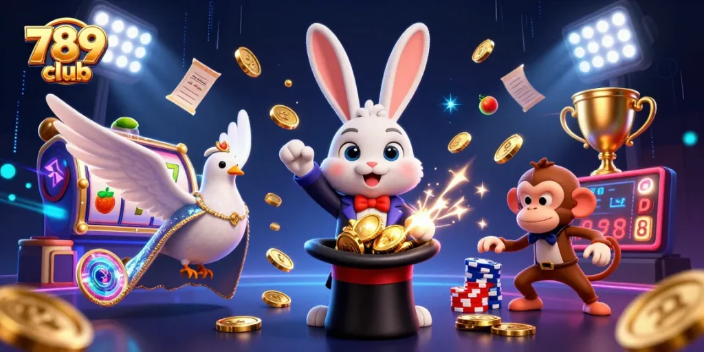 Experience the thrill of 789 club with a vibrant 3D casino scene showcasing dynamic slots and playful characters