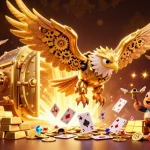 Zoccer: Experience thrilling casino action with a majestic golden eagle amidst dazzling treasures.